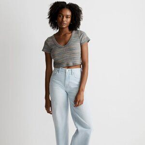 Madewell Ribbed V-Neck Crop Tee in Space-Dye Size Medium